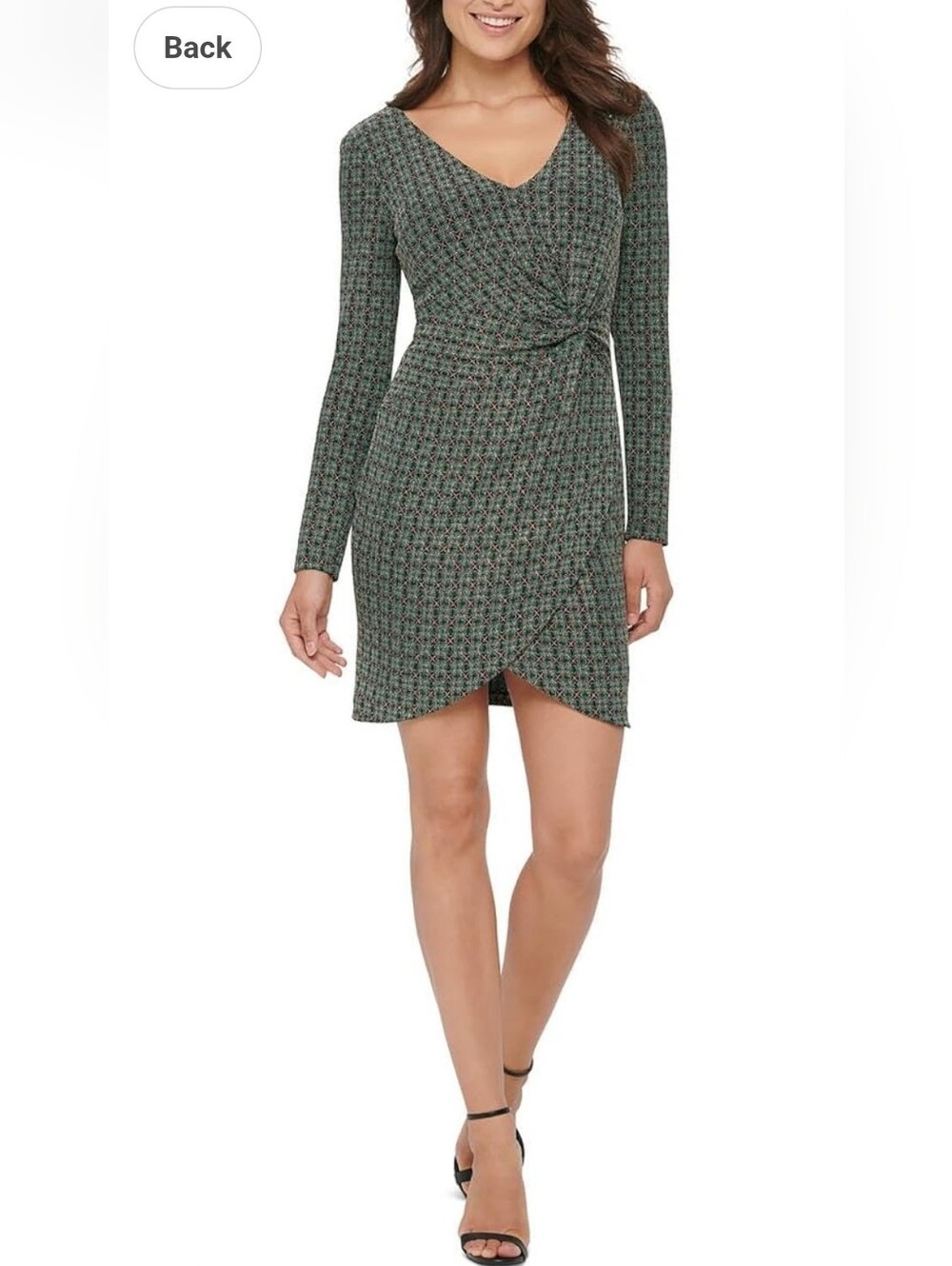 GUESS Long Sleeve Green Twist Front V-Neck Dress Womens Gdqn3607 NEW